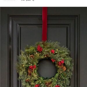 Balsam Hill Green and Red Holiday Wreath 24”